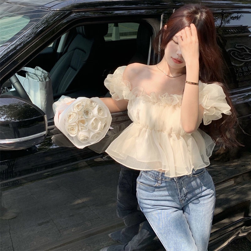 Áo Sơ Mi Chiffon Tay Phồng Dáng Ngắn Thời Trang Mùa Hè Cho Nữ
