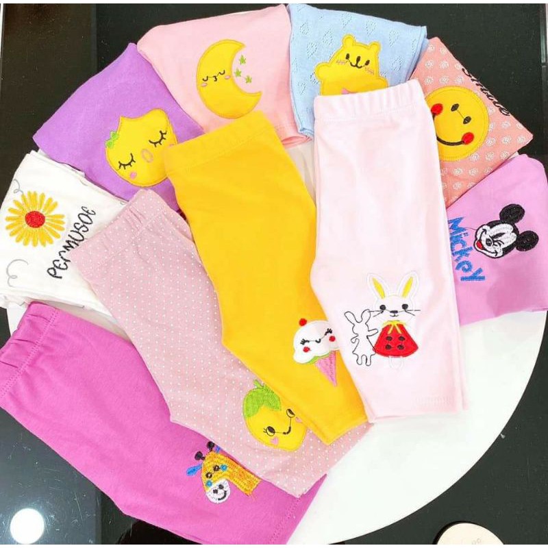 (Size 7-20kg)Quần legging lửng xuất dư thêu hình dễ thương cho bé gái (hàng đẹp mềm)