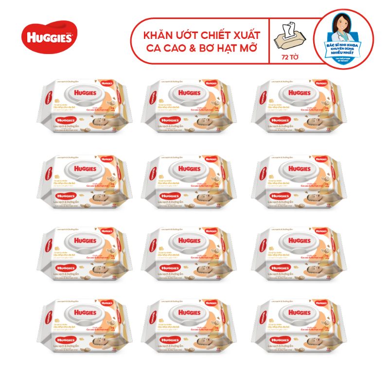 [ Hàng Cty] Khăn Ướt Huggies Chiết Xuất Ca Cao Và Bơ Hạt Mỡ Gói 72 Miếng