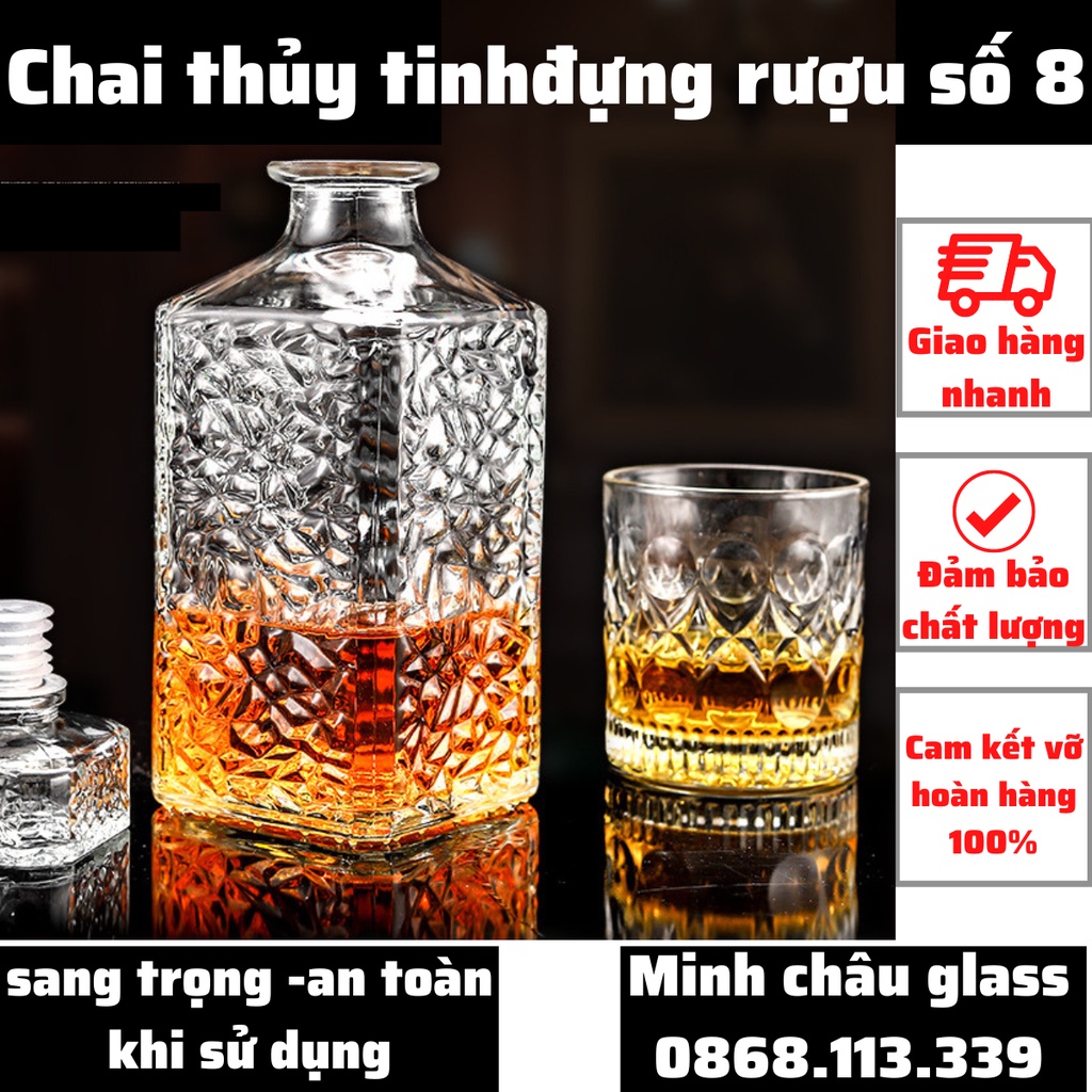 Chai thủy tinh đựng rượu cao cấp 1000ml sang trọng vỏ bình ngâm rượu mẫu trụ vuông in họa tiết nổi sang trọng mẫu số 8