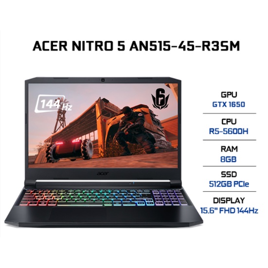Laptop Acer Nitro 5 AN515-45-R3SM (NH.QBMSV.005)/ Black/ AMD Ryzen R5 5600H (3.20 Ghz, 16 MB)/ RAM 8GB DDR4/ 512GB SSD