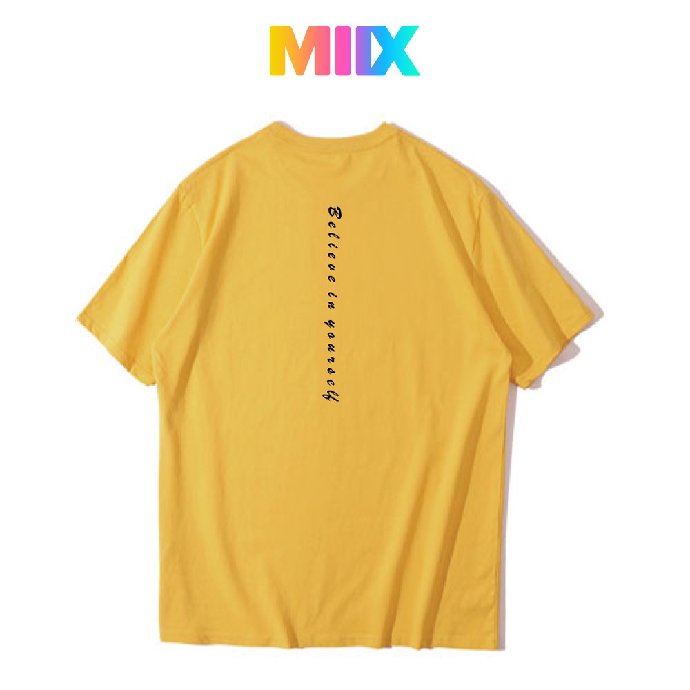 Áo thun nữ tay lỡ form rộng cổ tròn hoạt tiết hình dễ thương unisex Miix basic tee màu vàng MT017