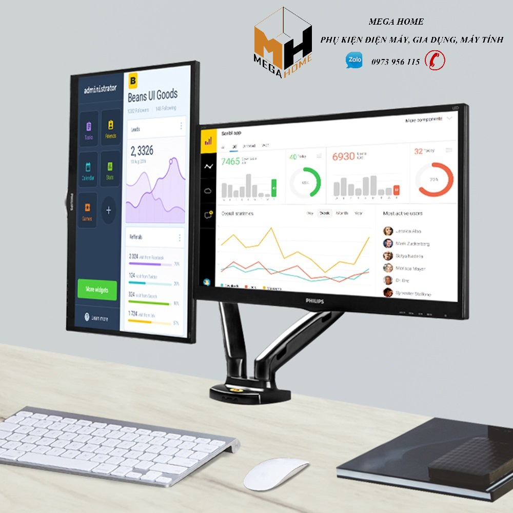 Giá treo màn hình máy tính kép, khung treo màn hình đa năng NB F160 dùng cho màn hình 17-27inch