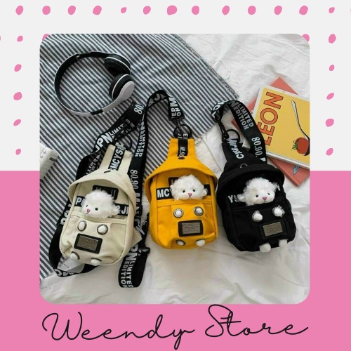 Túi Đeo Chéo Kèm Gấu Bông Như Hình, Túi Tote Gấu Bông Xinh Yêu 0003