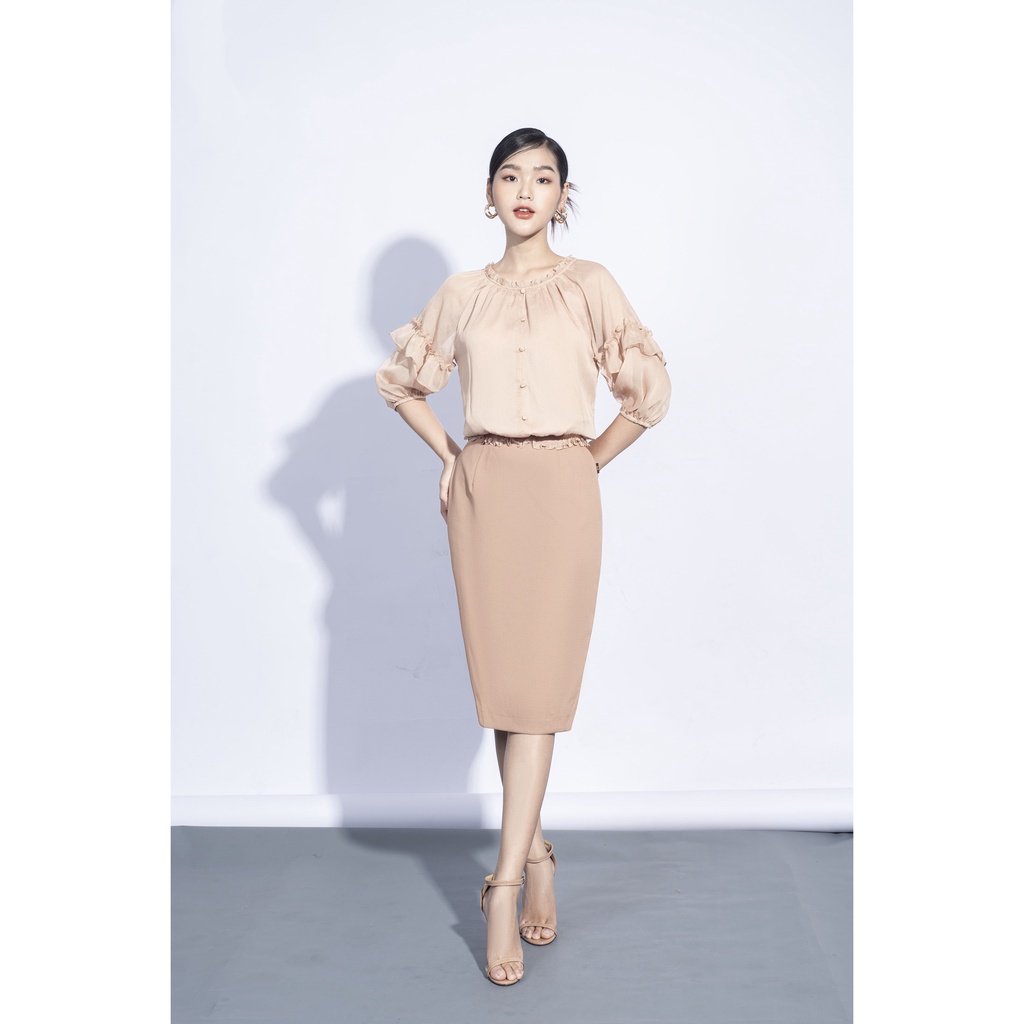 Áo sơ mi cổ tròn kẹp bèo, tay lỡ MMOutfit M-AO000421151