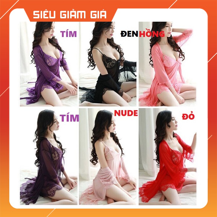 Đầm Ngủ Sexy Nữ 2 Dây Kèm Áo Choàng Ngủ Gợi Cảm Xuyên Thấu Và Quần Lót Lọt Khe Nữ Gợi Cảm Chất Voan Lụa Ren Mềm ChoangT | BigBuy360 - bigbuy360.vn