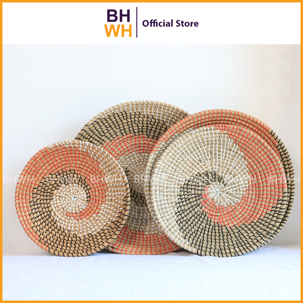 Đĩa cói xoắn óc cam trang trí BHWH. Dùng để đựng trái cây, làm mâm ngũ quả, trang trí tường phòng khách, nhà hàng