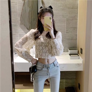 Áo Croptop Ren Hoa Tay Bồng