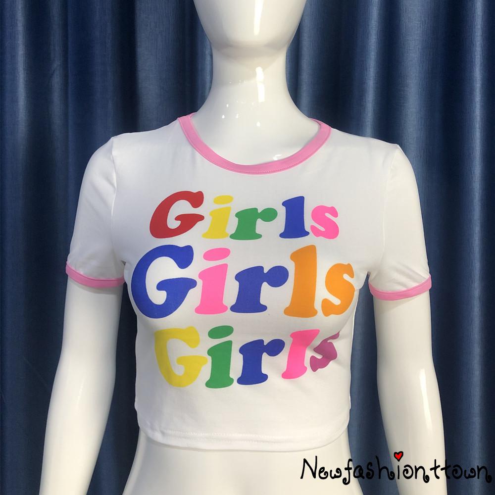 Áo Crop Top Tay Ngắn Cổ Tròn In Họa Tiết Độc Đáo Thời Trang Cho Nữ