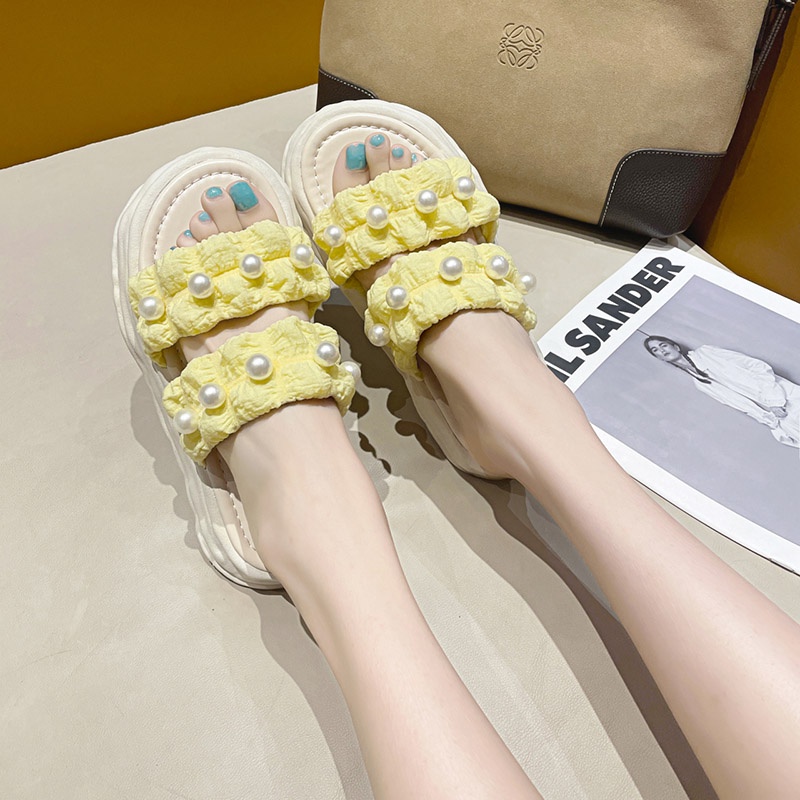 Dép Đế Bằng Đính Ngọc Trai Thời Trang Đơn Giản Cho Nữ