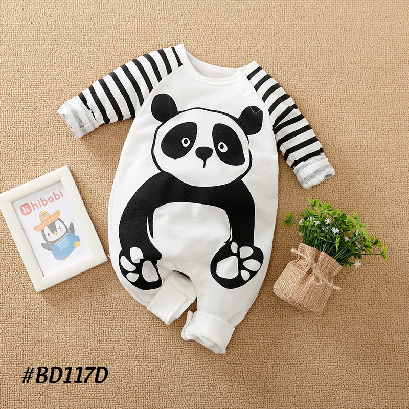 Bodysuit bé sơ sinh, áo sơ sinh cho bé từ 1 tháng đến 1 tuổi hình gấu trúc chất liệu cotton 100% cao cấp BD117