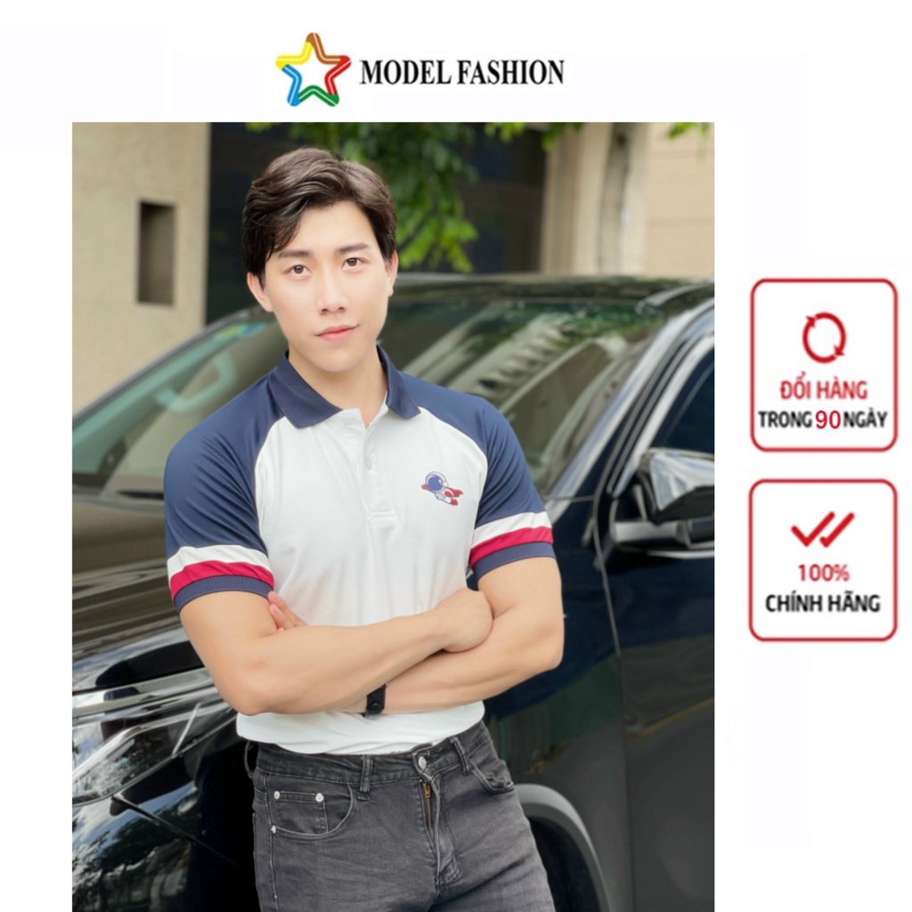 Áo thun polo nam nữ tay ngắn trắng phối xanh đen 2 sọc tay Hàn Quốc Model Fashion