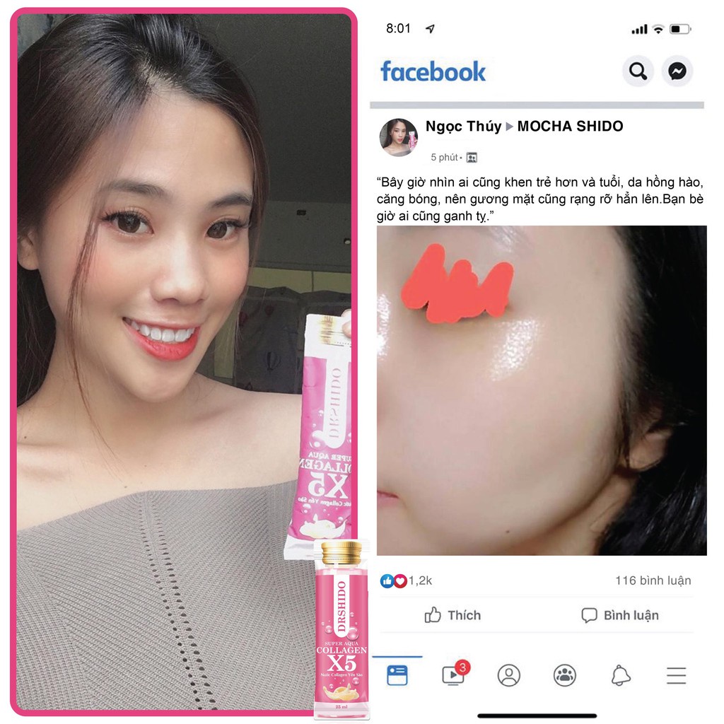 Nước uống Collagen Yến sào COLLAGEN X5 SUPER AQUA DR SHIDO Nhật Bản mờ nám dưỡng da trắng hồng Hộp 14 gói