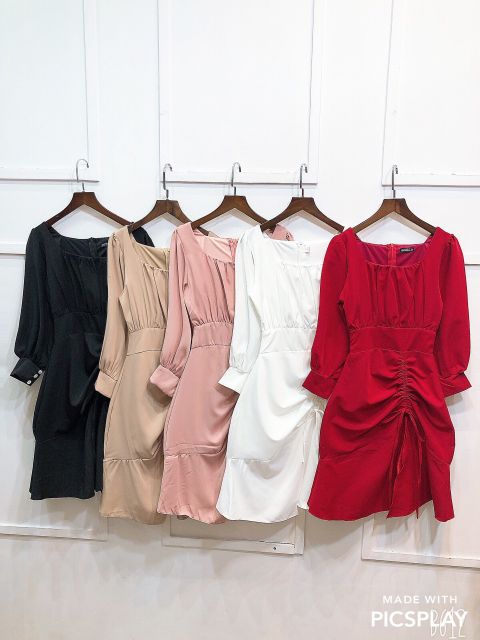 Ảnh chụp thật phía sau- đầm tay dài rút hông