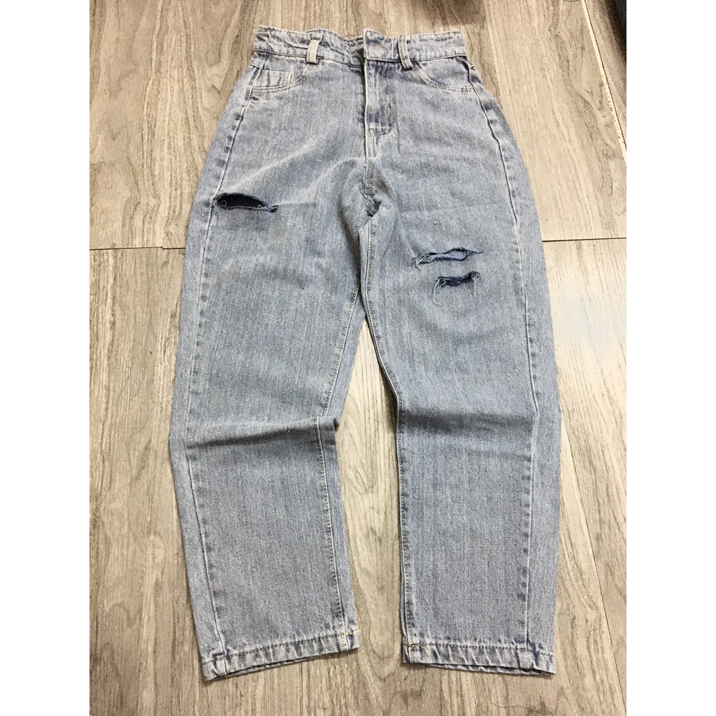 Quần jeans nữ Shynstores - quần baggy jeans Unisex rách đùi cạp cao vải dày đẹp freeship