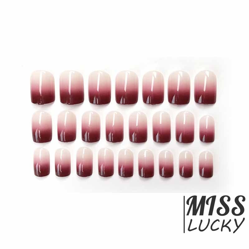 Set 24 Móng Tay Giả Màu Đỏ Rượu Vang / Gradient Thời Trang