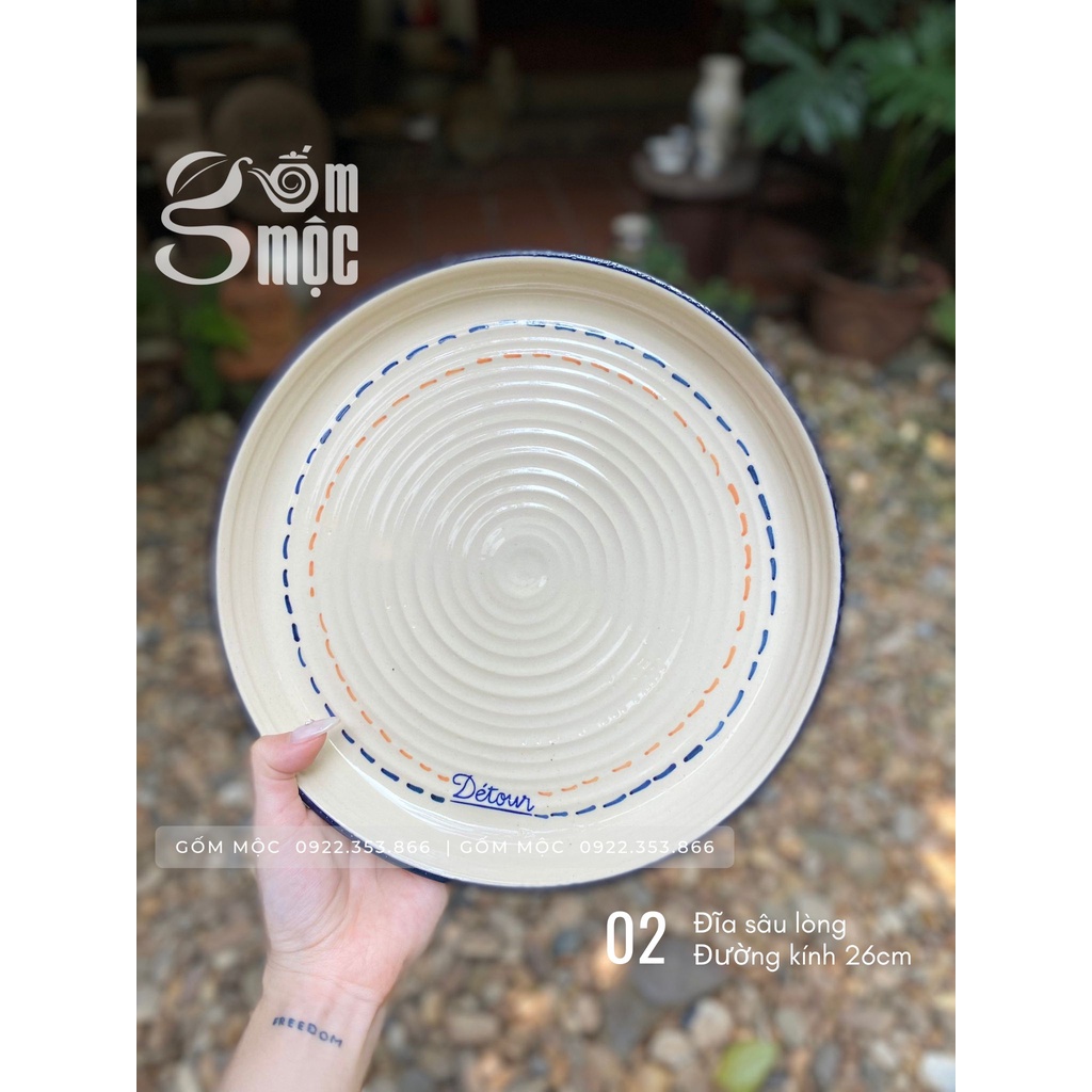 Đĩa sâu lòng gốm Bát Tràng họa tiết đơn giản dẽ thương