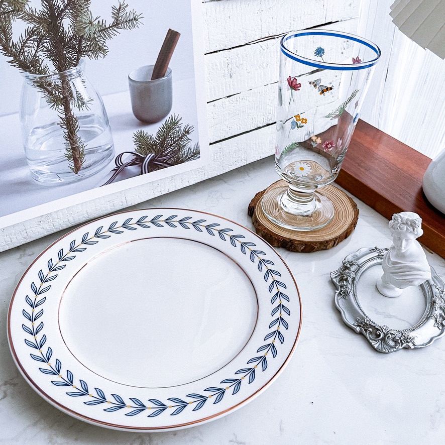 Dĩa tròn viền lá Nguyệt quế, phong cách vintage