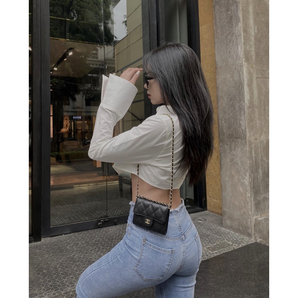 Áo sơ mi trắng tay dài Gem Crop Shirt - Áo sơmi trắng croptop