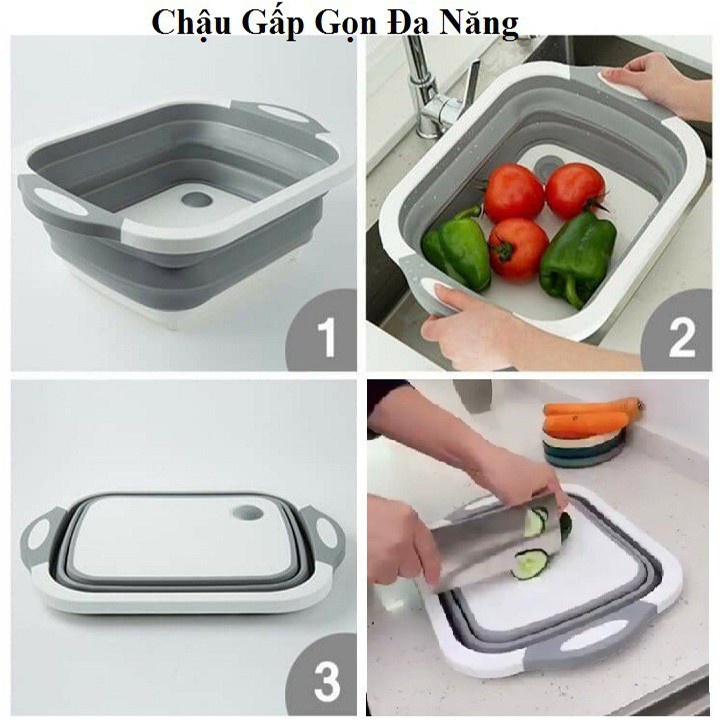 Chậu kèm thớt gấp gọn đa năng・Rổ đựng cao cấp 2 in 1