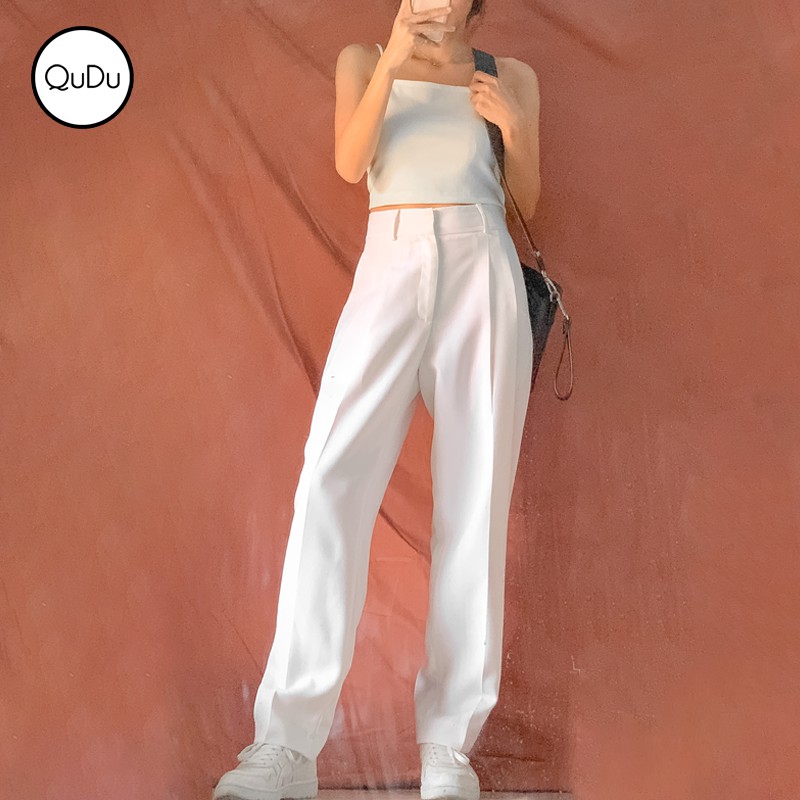 💞Best Seller QuDu🔥Quần Tây Nữ Lưng Cao Ống Rộng, Dáng Suông Dài Vải Tuyết Mưa Màu Đen Hàng Thiết Kế Việt Nam | BigBuy360 - bigbuy360.vn