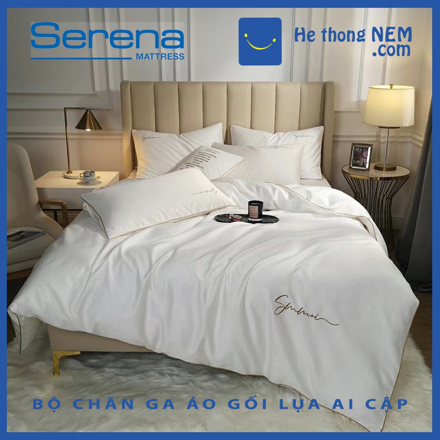 NNN Bộ ra giường Lụa Ai Cập SERENA Tencel Sumoi Cao Cấp set 4 món - 5 món chăn ga vỏ gối - Hệ Thống Nệm