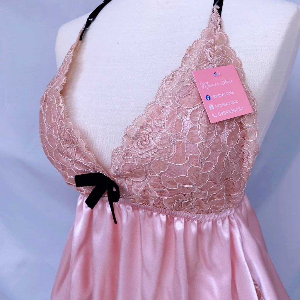 Đồ ngủ sexy,đồ ngủ 2 dây phối ren MOMISA03 chất liệu lụa thái mềm mại <58kg | BigBuy360 - bigbuy360.vn