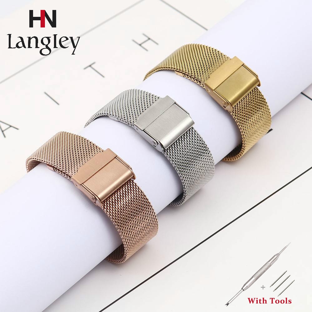 12 13 14 16 17 18 19 20 21 22mm Dây đeo đồng hồ bằng thép không gỉ đầy đủ Dây đeo đồng hồ lưới kim l