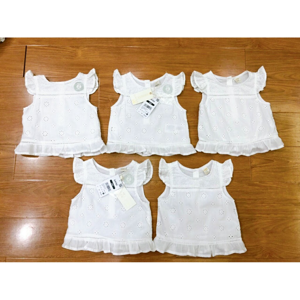 Áo váy Yampi trắng chất thô kiểu đục lỗ