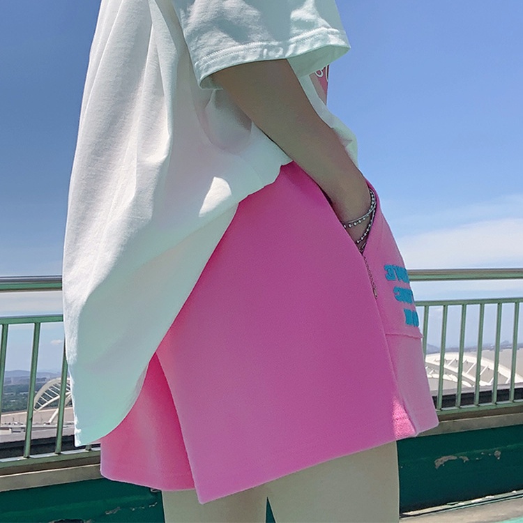 Quần short thể thao SUXI lưng cao ống rộng in chữ thời trang hè cho nữ