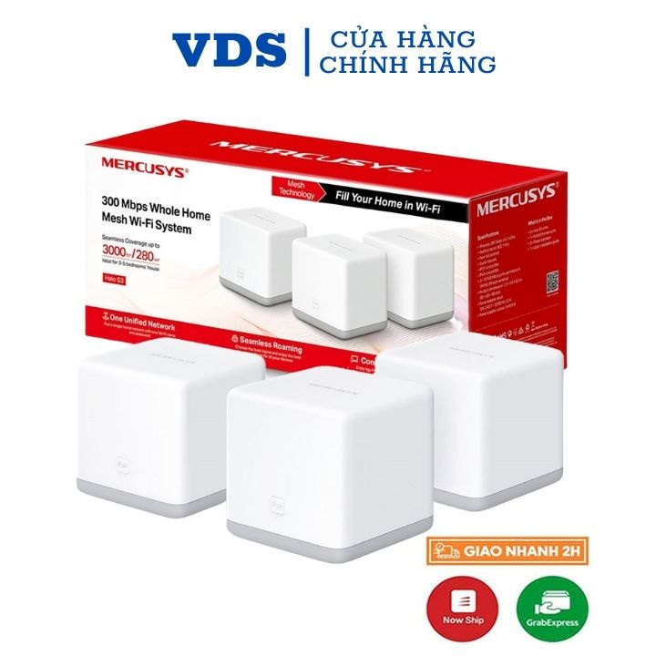 Wifi mesh Halo S3(3-pack) Mercusys cho gia đình cho độ phủ wifi tuyệt vời,hệ thống mesh wifi không dây cực tốt,vds shop