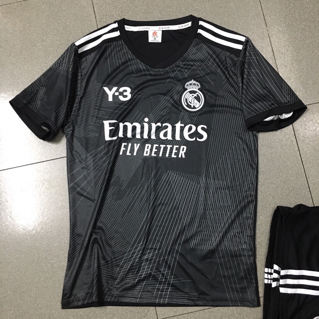 Bộ quần áo đá banh Real đen Y-3 sân khách 2023- FLG