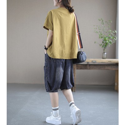 Quần jean lửng nữ, Quần ngố nữ ống rộng lưng thun chất liệu bò xuất dư mềm mịn mặc thoải mái co dãn dễ chịu