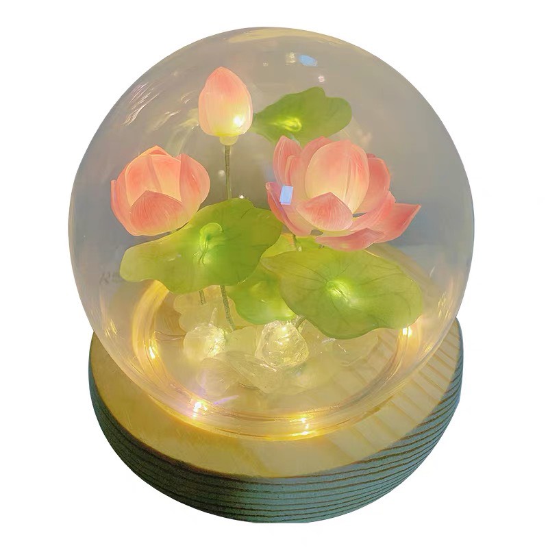 Đèn ngủ , LED ngủ để bàn hình hoa sen trong lồng kính decor phòng cực chill