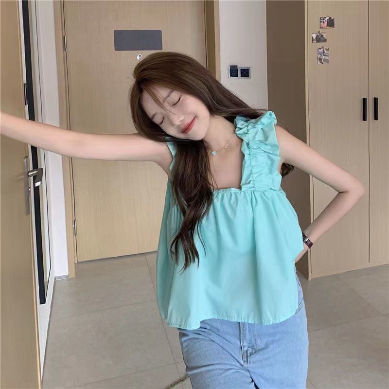 Áo Hai Dây Màu Trơn Thời Trang Mùa Hè Phong Cách Hàn Quốc Mới Cho Nữ