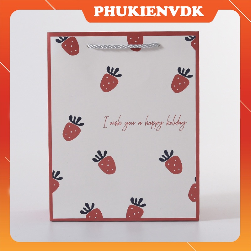 Túi quà tặng dâu tây túi giấy cứng chúc mừng sinh nhật lễ hội sự kiện