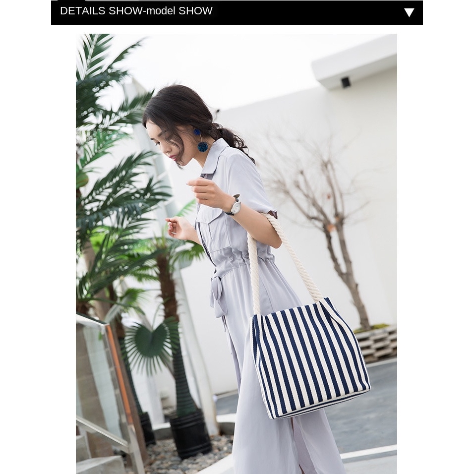 Túi Đeo Vai Bằng cotton In Họa Tiết Sọc Sáng Tạo Thời Trang Mùa Hè Phong Cách Âu Mỹ Dành Cho Bạn Nữ