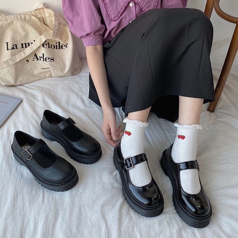 Giày oxford quai cài đế cao da mềm ulzzang phong cách Hàn Quốc