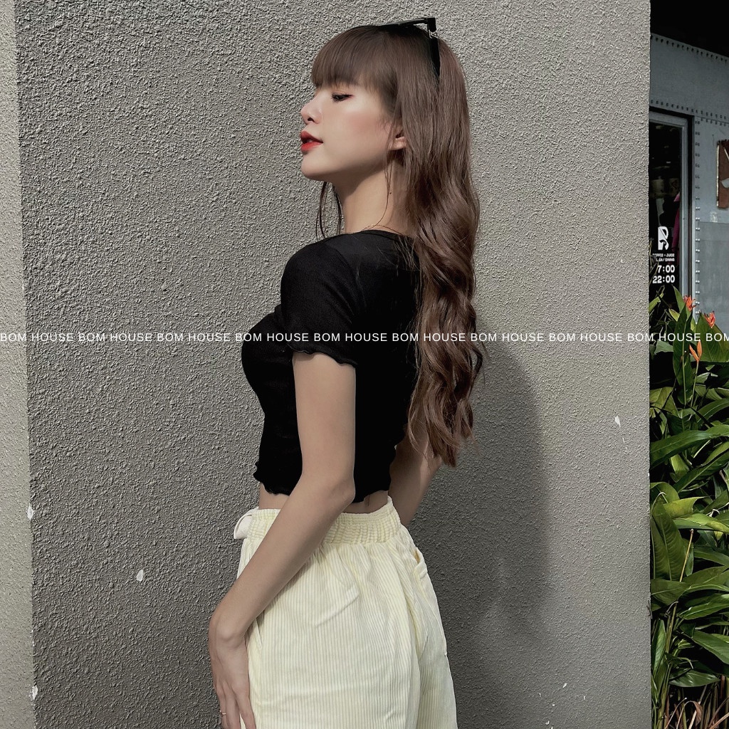 Áo Croptop Nữ Rút Dây Trơn 3 Màu Bom House