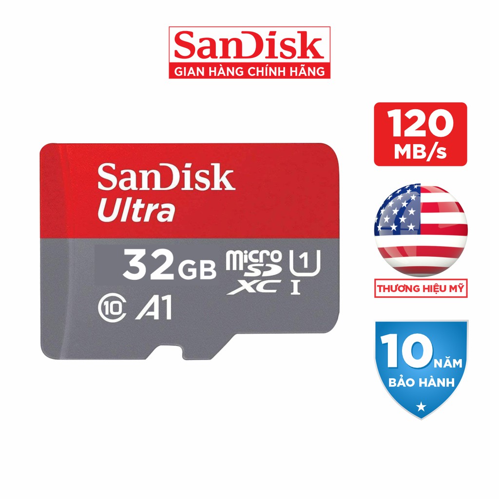 Thẻ Nhớ MicroSDHC SanDisk Ultra A1 32GB 120MB/s - SDSQUA4-032G-GN6MN - Hàng Phân Phối Chính Hãng