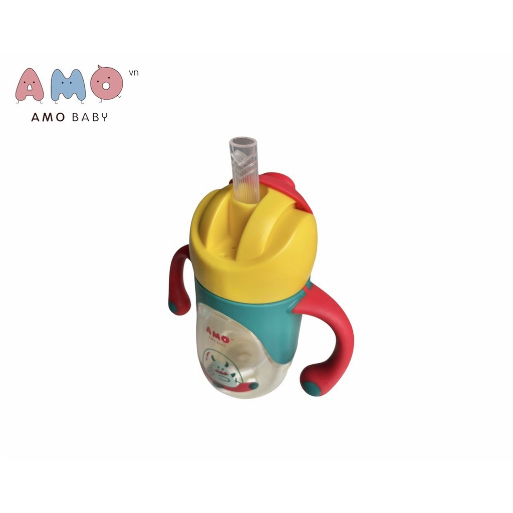 CHÍNH HÃNG - BÌNH TẬP UỐNG NƯỚC AMOBABY PPSU 240ml - CÓ HAI TAY CẦM TIỆN LỢI - ĐẦU ỐNG HÚT SILICON SIÊU MỀM