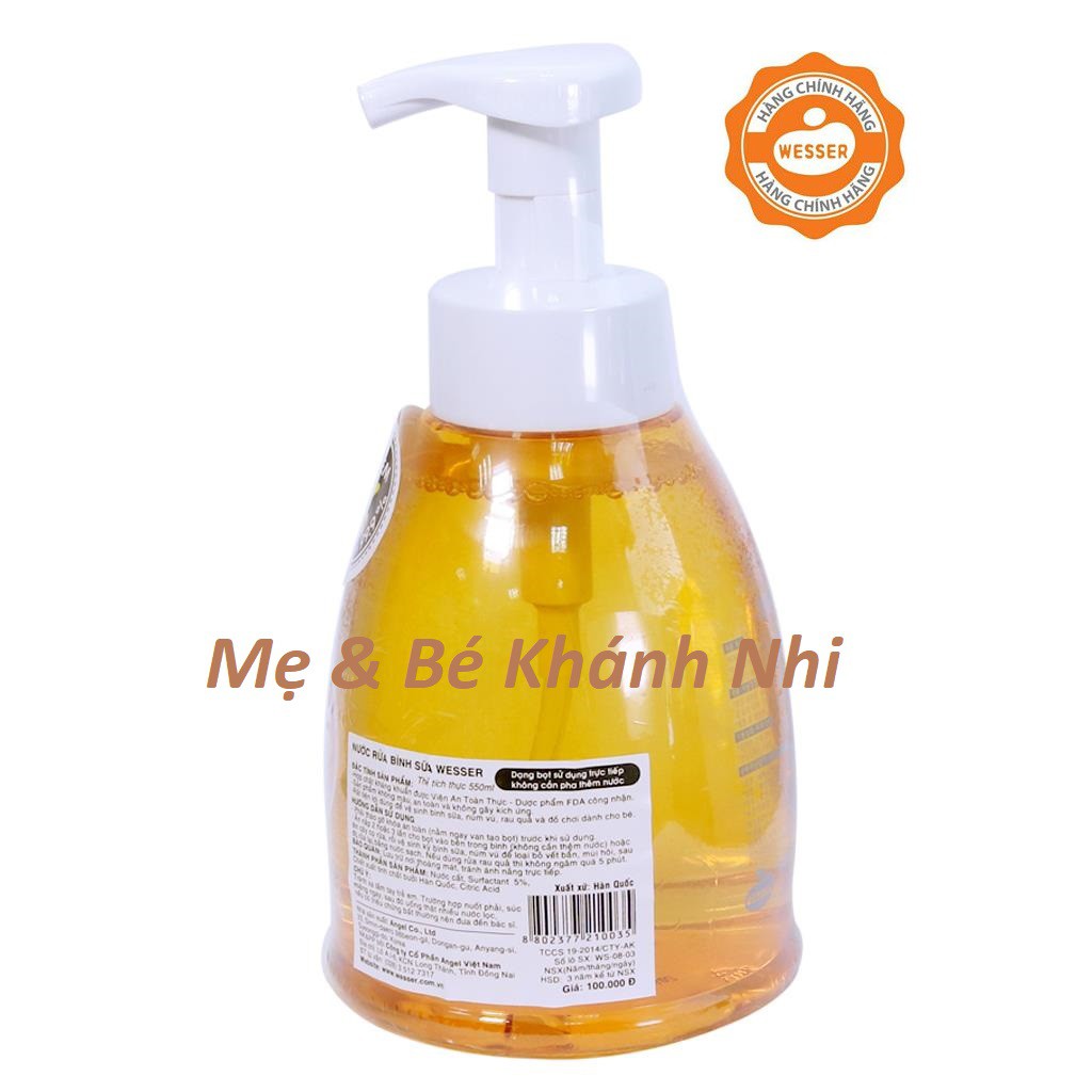 [Mã 267FMCGSALE giảm 8% đơn 500K] Nước Rửa Bình Sữa Wesser 500ML - Nước Rửa Bình Sữa Cho Bé