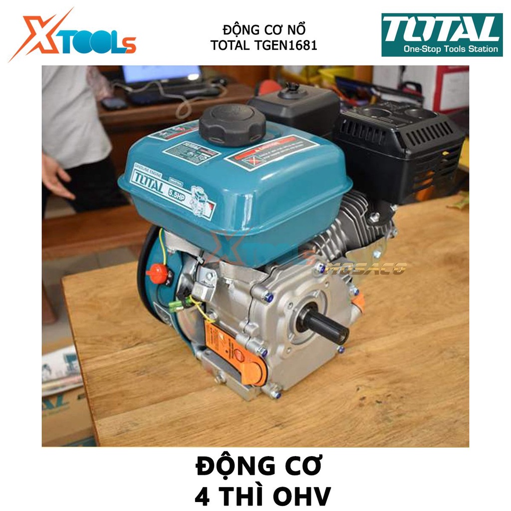 Động cơ nổ TOTAL TGEN1681 đầu nổ dùng xăng Loại động cơ 4 thì, OHV, Đầu ra tối đa 5.5HP, Đường kính trục 20mm, Dung tích