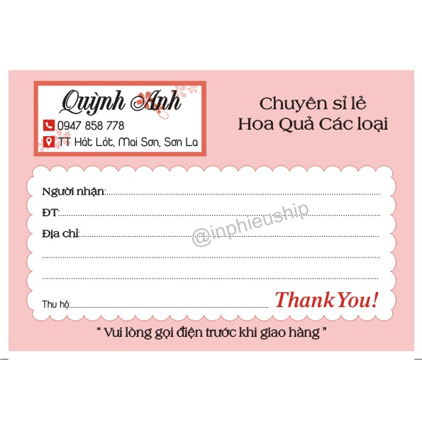 Phiếu ship hàng Quỳnh Anh (A5 400 tờ)
