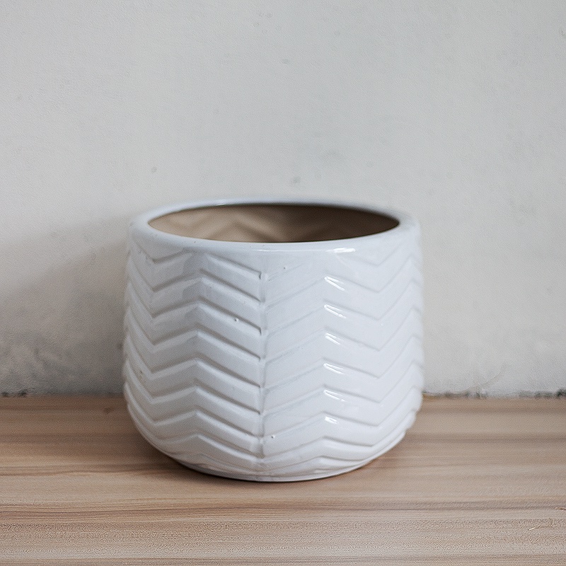 Chậu men sứ trắng vân sóng trồng cây - Jassi Decor