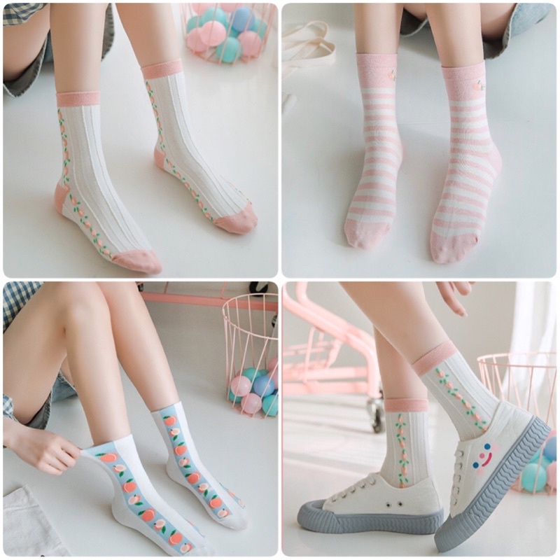 Tất cổ cao hoạ tiết dâu tây dễ thương dành cho bạn nữ bạn gái phong cách Hàn Quốc Nhật Bản