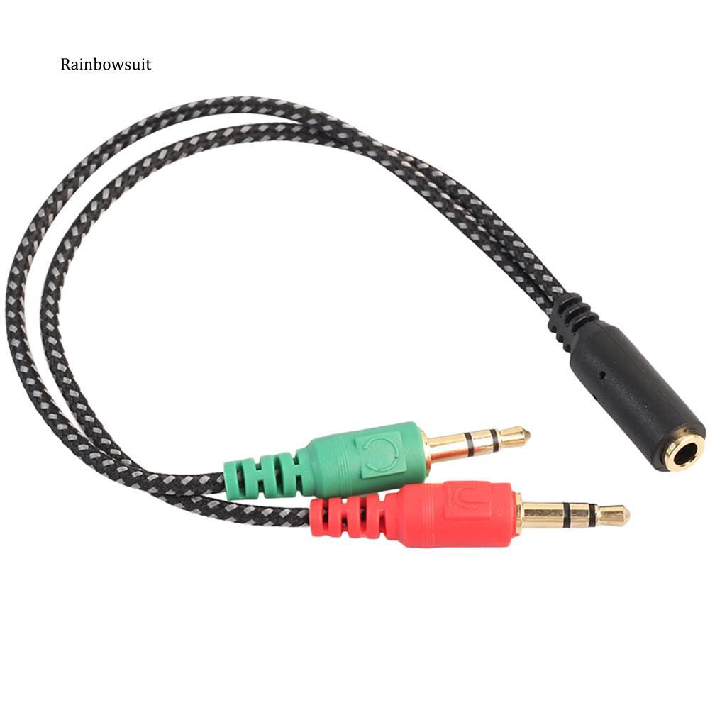 RB-3.5mm 2 Male Plug to 1 Female Jack Audio Mic Headset Splitter Adapter Cable