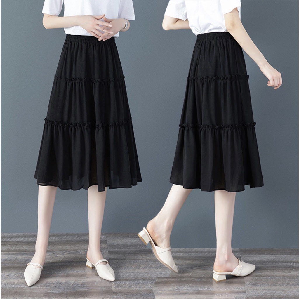 Chân váy dài nữ NHẬT LINH chân váy dáng xòe nhún bèo dài qua gối - CV444