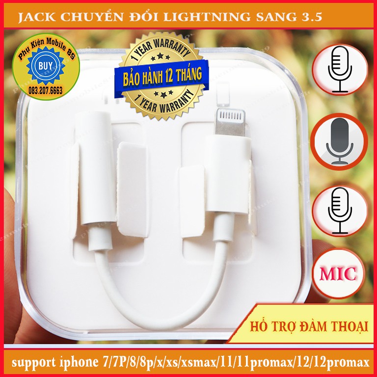 Có Mic - Jack Chuyển Đổi Tai Nghe Lightning Sang 3.5 Iphone 7, 7plus, 8, 8plus ,X 11 12 -  Tai nghe ( Kết nối bluetooth)