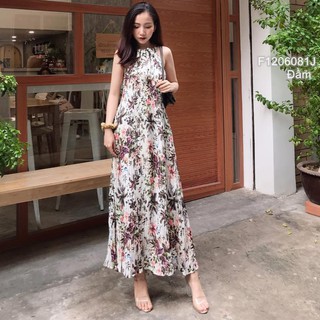 Đầm maxi hoa dập li 2 dây sang chảnh!
